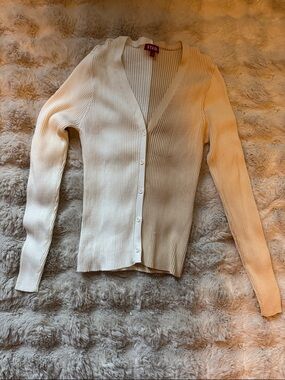 STAUD Cream Ribbed V-Neck Button Cardigan